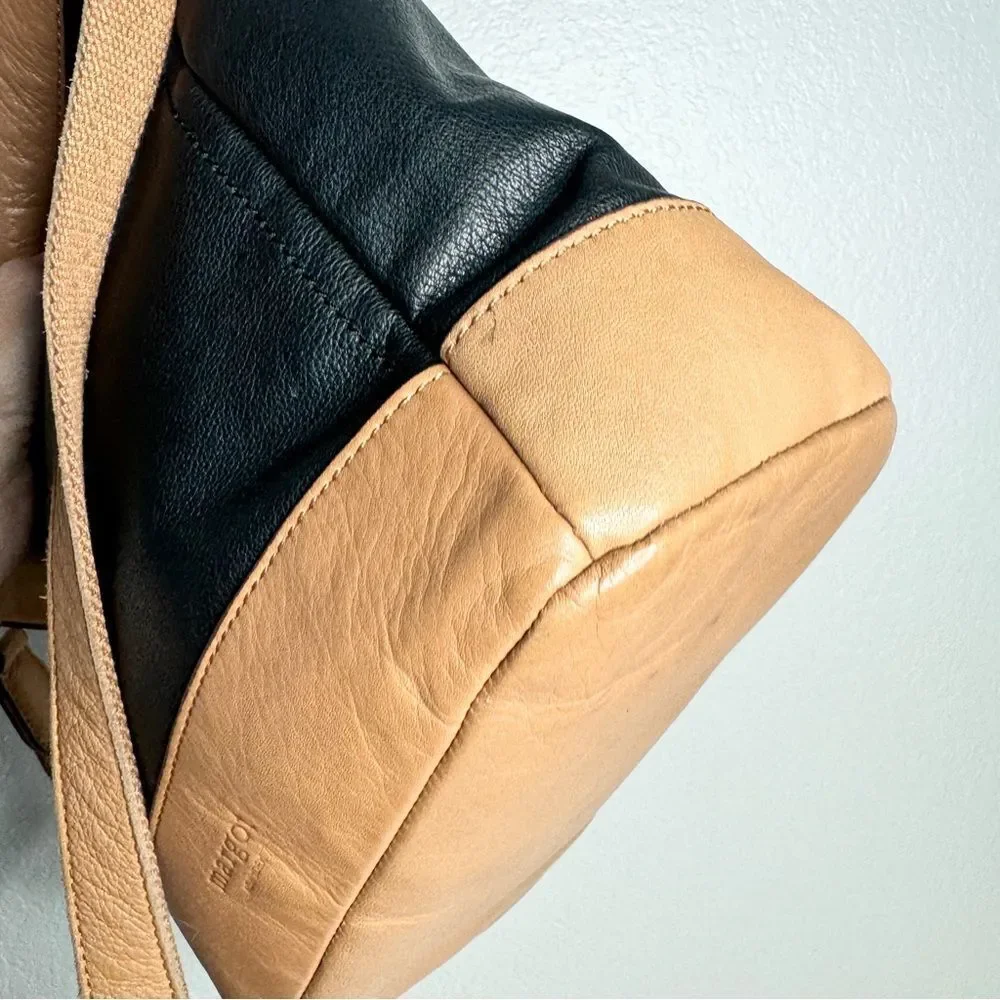 Margot black tan Colorblock Supple Leather Shoulder Bag Soft Slouchy Classic